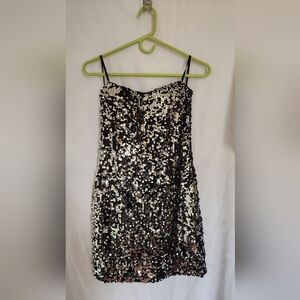 As U Wish Strapless Black and Silver Sequin Dress